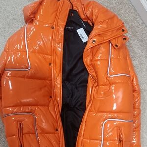 Milano Di Rouge Shiny Orange Puffer Quilted Jacket NEW WITH TAGS Size S